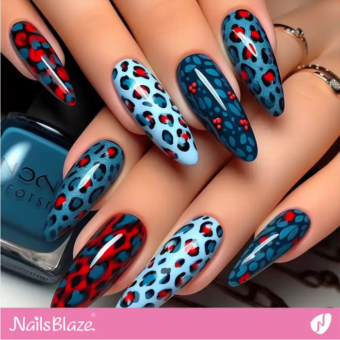 Different Shades of Blue with Leopard Print Nails | Animal Print Nails - NB2614